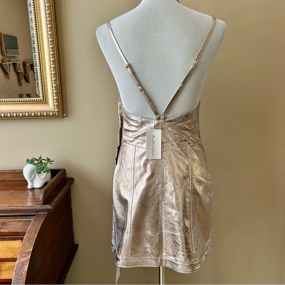 For Love & Lemons Luna Metallic Rose Gold Faux Leather Mini Dress Size S NWT - Picture 8 of 10